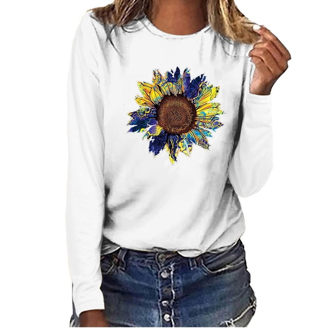 Chemises & Blouses Aqestyerly T-Shirt Imprimé Décontracté Ample à Col Rond Manches Longues pour Femmes