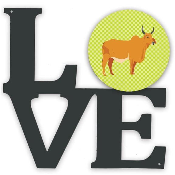 11.5 x 11.75 in. Zebu Indicine Cow Green Metal Artwork Love Wall Decor