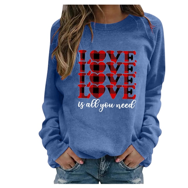 RKSTN Chandail pour Femmes Décontracté à Manches Longues Blouse à Imprimé de la Saint-Valentin Hauts Chandail Col Rond Coupe Ample Chandail