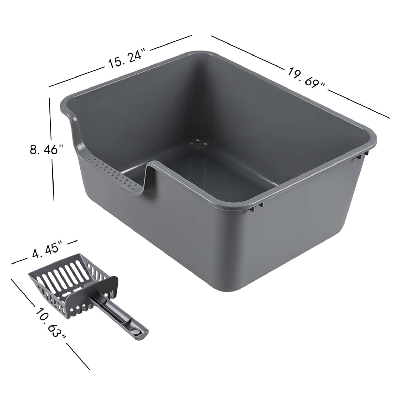 4-Pack Plastic High Side Cat Litter Box, Large Open Litter Box, Gray, 19.69 x 15.24 x 8.46 Inches