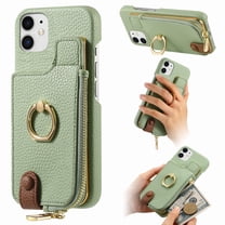 ELEHOLD for iPhone 11 Luxury Leather Wallet Case with Back Flip Card Slots RFID Blocking Zipper Cash Pocket Stand Function Ring Holder Support Magnetic Car Mount Shockproof Case,mint