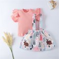 thumbnail image 2 of Heiheiup Girls Summer Fly Sleeve Pink Short Sleeved Top Rabbit Print Sling Dress Two Piece Suit, 2 of 6