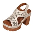 thumbnail image 2 of Viluyesy Womens Chunky Heeled Sandals, Thick Sole Peep Toe Hollow Out Summer Fashion Dressy Pumps Shoes Beige US5.5, 2 of 8