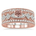 thumbnail image 2 of 2 Carat Morganite & Diamond Antique Trio Bridal Set Engagement Ring on 10k White Gold, 2 of 3