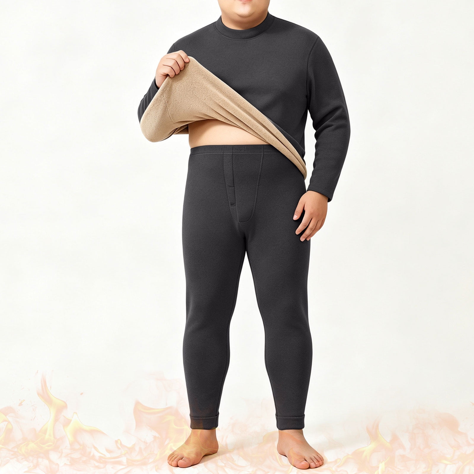 Ceisia Men s Plus Size Thick Sherpa Lined Thermal Underwear Set Mid-Collar Long Johns Warm Winter Base Layer Dark Gray L Gift