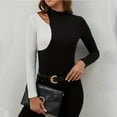 thumbnail image 6 of ZHYou Sweaters for Women,Color Block,Cut Out Shoulder,High Neck,Soft Slim Fit Long Sleeve Tops,Black,Size XL, 6 of 8