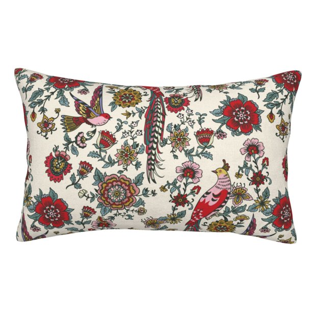 Fotbe Dark Enchanted Flowers And Birds Funda de Almohada Decorativa Estilo Occidental, Lujo en Algodón, Fundas para Almohadas King, Cojín Estampado para Decoración del Hogar-16"x24"