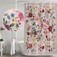 thumbnail image 4 of Pink Flowers Shower Curtain Set - Long 72" x 84" Washable Bathtub Curtain with 12 Hooks, Spring Farmhouse Floral Leaves Vintage Waterproof Fabric Stall Shower Curtains for Bathroom/Bathtub Décor, 4 of 6