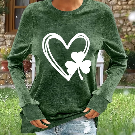 BRGZLK Fun St. Patrick's Day Women's Sports Shirt Top Sports Shirt Clover Printed Fairy Pattern Irish Gift Casual Loose Long Sleeve