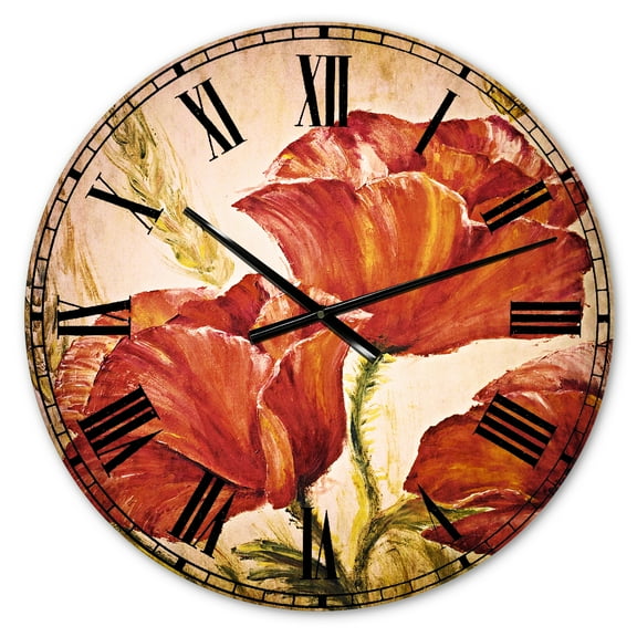 Designart 'Three Poppies Flower' Traditional wall clock