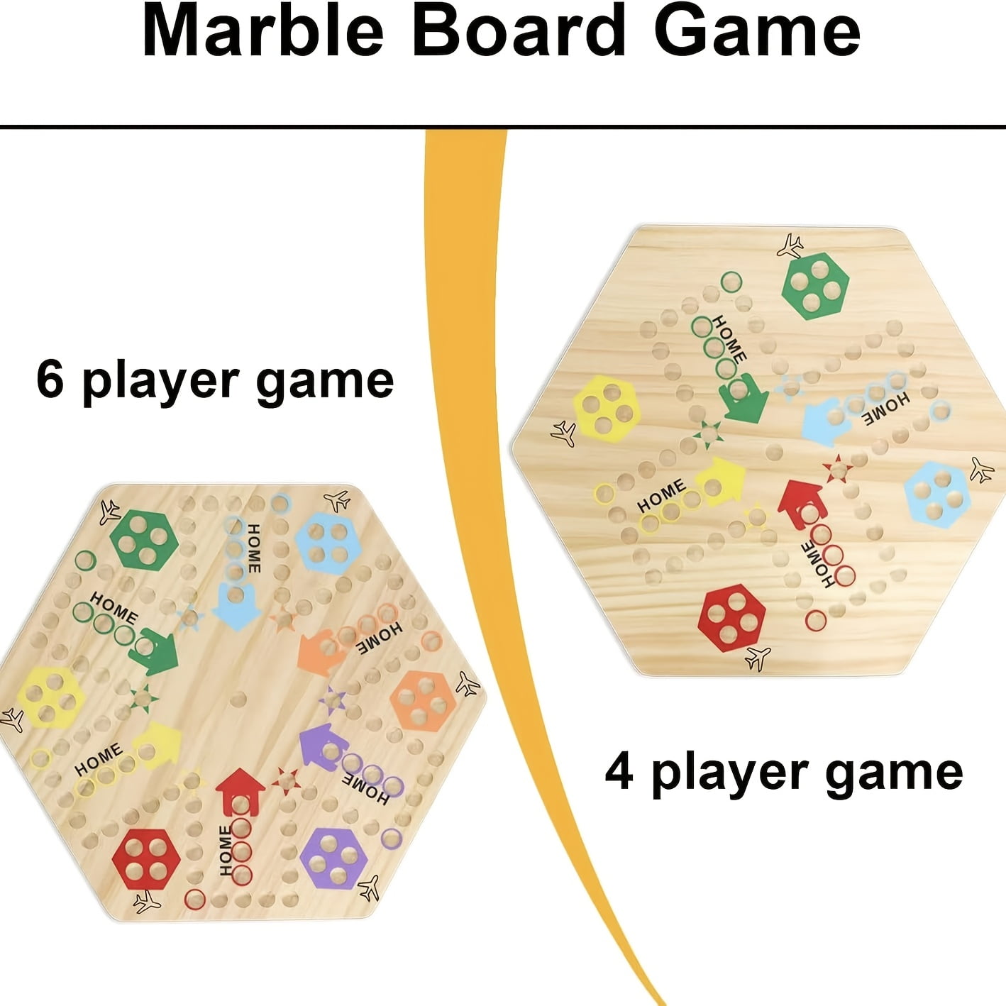 Wooden Fast Track Board Game for 4-6 People, Original Marble Game Wahoo Board Game, 15 Inch Double-sided Board, 2-6 Player Fast Track Game, 6 Colors 24 Marbles 6 Dice, Interactive Family Board Game