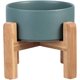 thumbnail image 2 of Cuencos elevados de altura verde para perros y gatos, cuencos de cerámica para perros y gatos con soporte de madera de bambú, 2 of 5