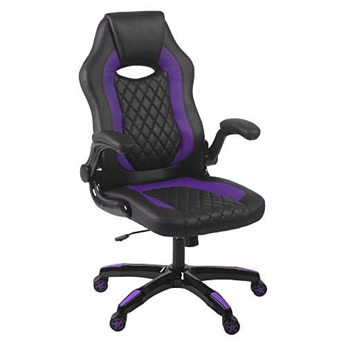 Aon Archeus Gaming Style Computer Desk Chair Built In Lumbar Support Flip Up Arm Lock Tilt 360 Swivel 300 lb. max Black Purple Walmart
