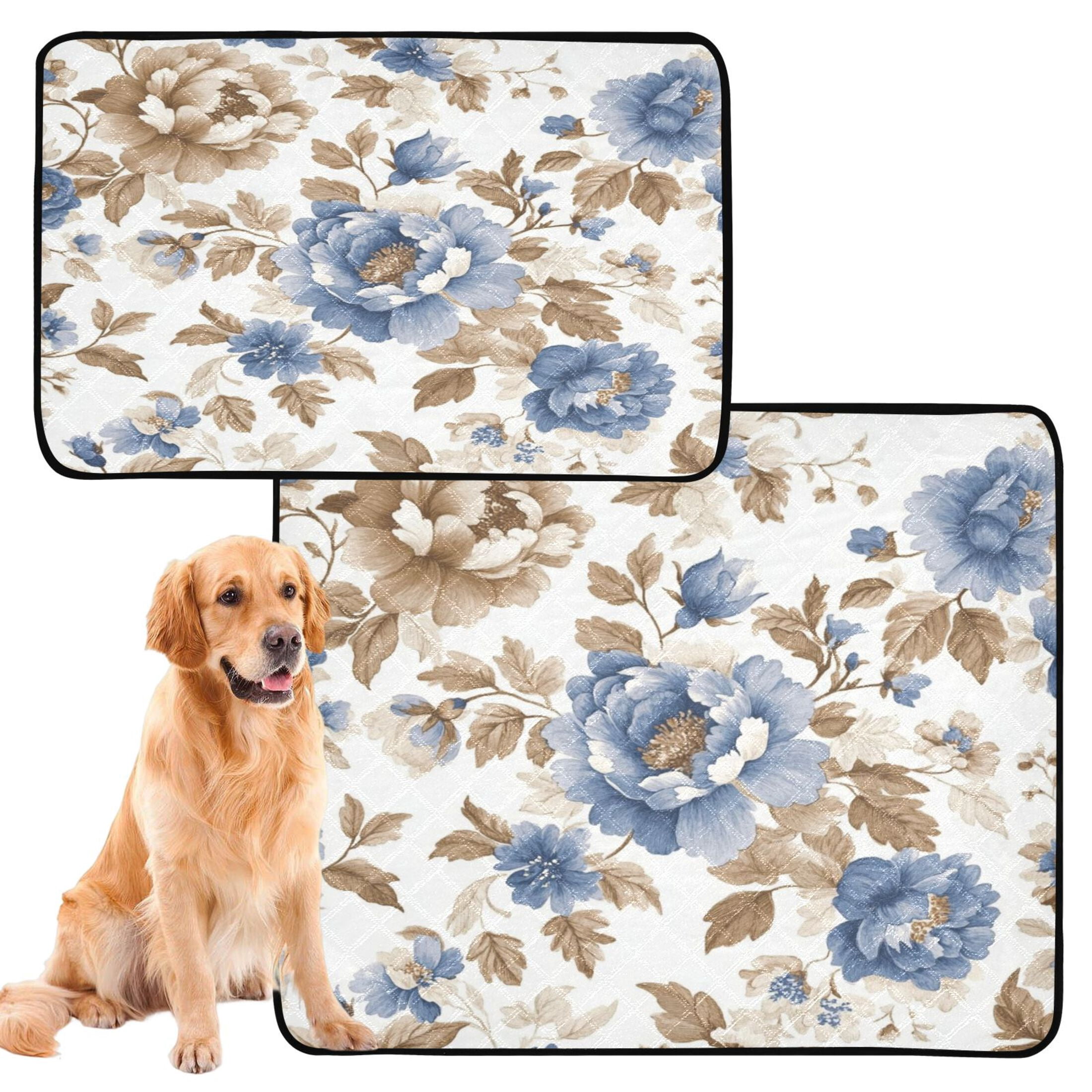 Qxltty Blue Peonies Dead Leaves Cat litter Pads Pet Set of 3 Diaper Mats Center Anti-leakage Layer Absorbent Soft and Comfortable