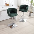thumbnail image 2 of Boucle Swivel Bar Stools Set of 2, Adjustable Bar Stools with Hand Woven Back and Silver Footrest, Bar Stool Chairs for Kitchen Island, Dining Room, Emerald, 2 of 9
