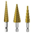 thumbnail image 1 of Broca Escalonada 3 Piezas Hss Juego de Brocas Escalonadas Cortadora de Agujeros CóNicos Brocas de NúCleo Hexagonal de NitruracióN MéTricas Oro, 1 of 6