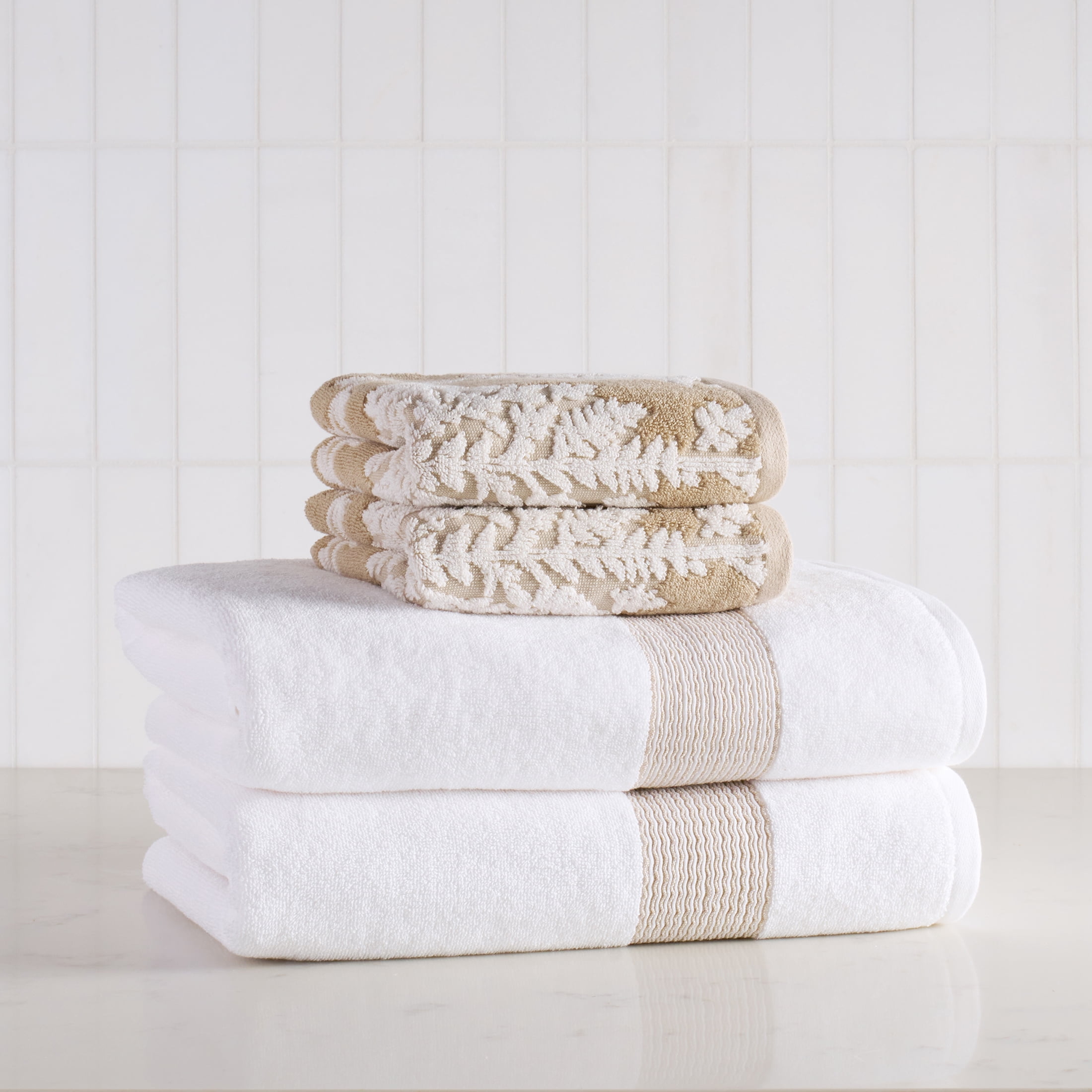 Better Homes & Gardens Soft Cotton Textured 4 Piece Bath Towel Set,Almond Biscuit