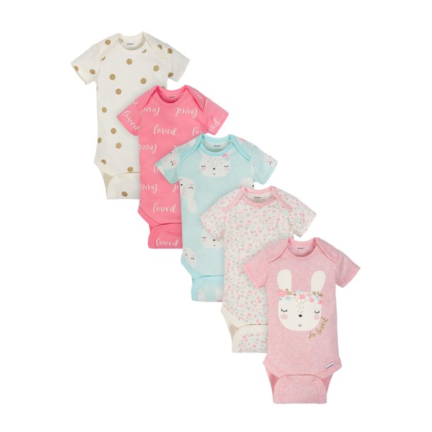 Gerber Baby Girl Organic Onesies Bodysuits, 5Pack