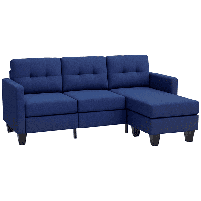 HOMCOM 3 Seater Sectional Sofa, Sectional Couch with Ottoman, Dark Blue