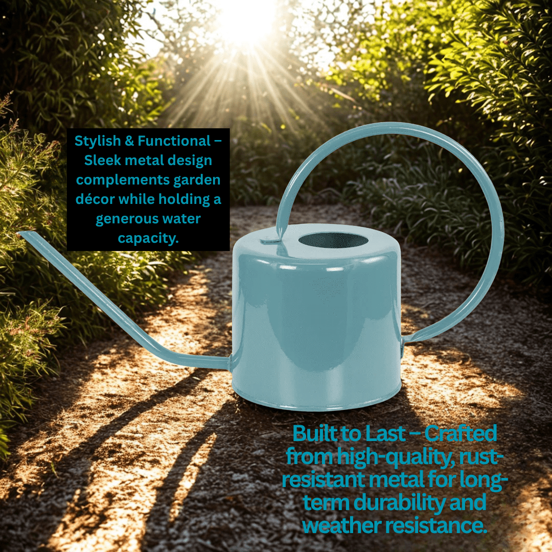 Down to Earth Basics Heavy Gauge Metal Watering Can, 1.5 Liter, Painted Teal – Indoor & Outdoor Garden Use