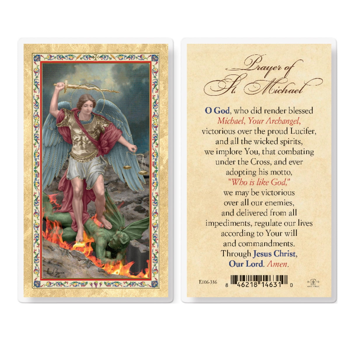 Prayer to St. Michael GoldStamped Laminated Catholic Prayer Holy Card