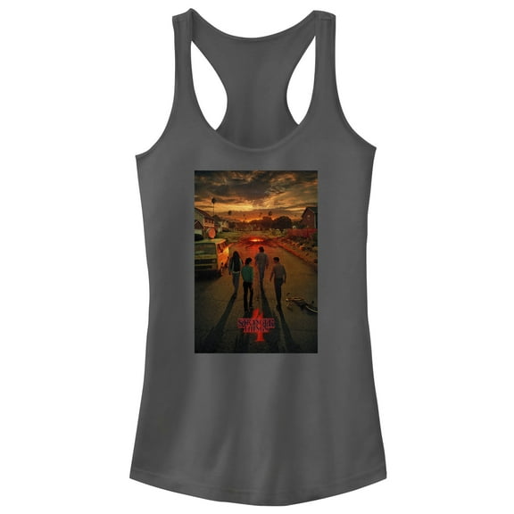 Netflix Junior's Stranger Things Four Friends Rift Apocalypse Poster Racerback Tank Top Charcoal / Apocalypse Medium