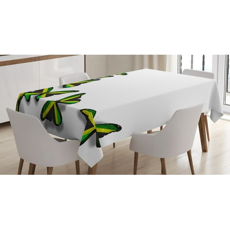 

Jamaican Tablecloth Buterflies Flag Motifs Caribbean Animal Illustration Rasta Culture Print Rectangular Table Cover for Dining Room Kitchen 52 X 70 Inches Green Black Yellow by Ambesonne