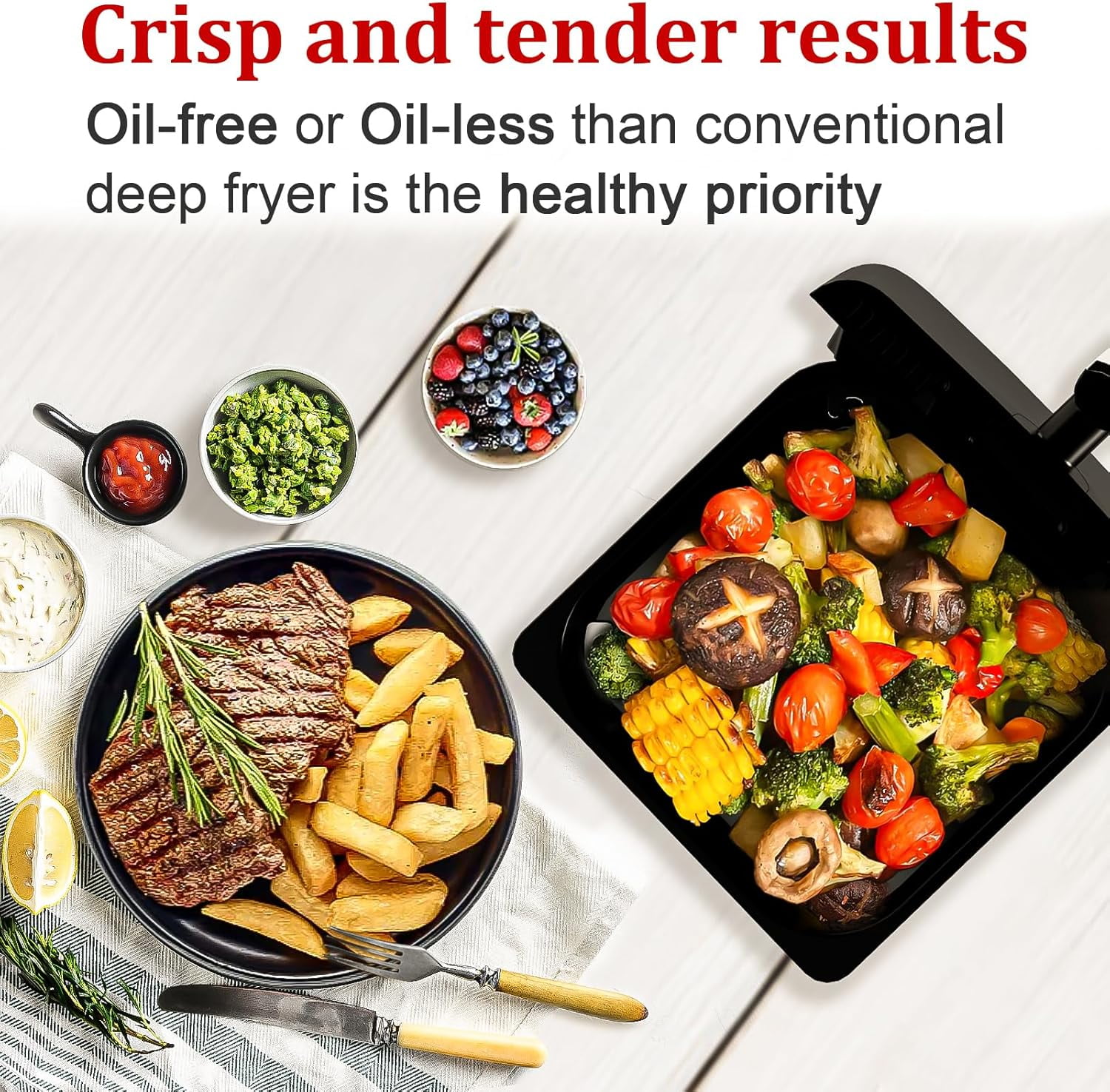 Air Fryer, 6.2QT Air Fryer Oven with LED Digital Touchscreen, 12 Preset Cooking Functions Air fryers, Bake, Reheat, Keep Warm, Nonstick and Dishwasher-Safe Basket, Stainless Steel/Black, 6.2QT
