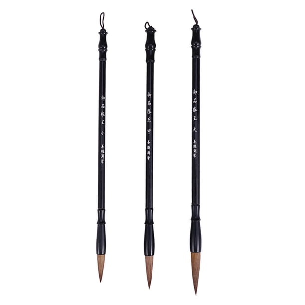 EeaseMX NUOLUX - Juego de 3 pinceles de pelo de lobo para caligrafía china, kanji, dibujo japonés, sumi-san, tallas grande, pequeña y mediana (negro y marrón)