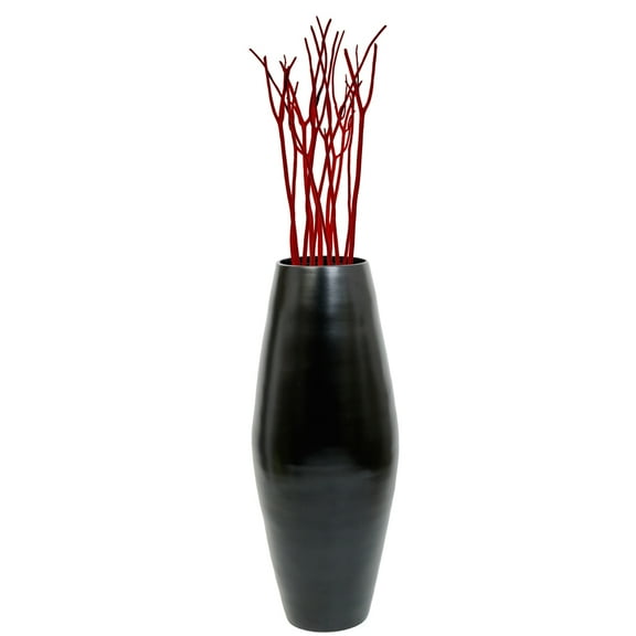 Bamboo Cylinder Floor Vase  - Handcrafted Tall Decorative Vase - Ideal for Dining Room, Living Room- 27.5 Inch, Black