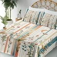 thumbnail image 3 of Ambesonne Botanical Fitted & Top Sheet Set with Shams, Woodland Bohemian Stripes, Petrol Blue Salmon White, 3 of 5