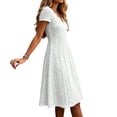 thumbnail image 6 of ChaoHeng Dresses for Women for Solid Linen V Neck Button Short Sleeve Mid Calf Breathable Summer Casual Dress White S, 6 of 7