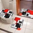 thumbnail image 4 of Black Red Geometric Bath Mat 3 Piece Bathroom Rug Set, Red White Abstract Art Modern Non Slip Bath Rug Contour Mat and Toilet Lid Cover, Absorbent Shower Mats Soft Bath Rugs and Mats Sets, 4 of 8
