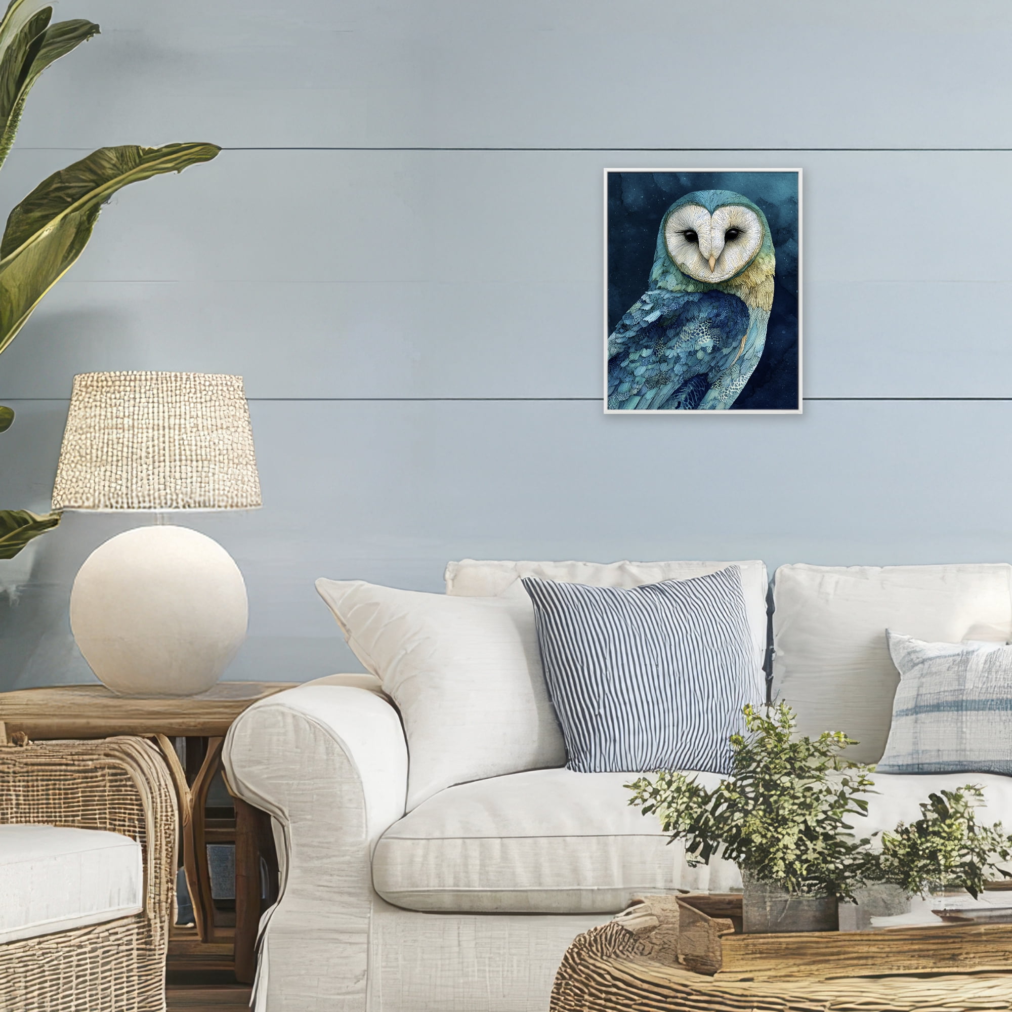 Stupell Industries Cerulean Blue Owl White Framed Giclee Art, design by Franklyn Gregory