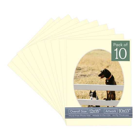 Off White Picture Frame Mat for 12x16 Frames - Oval Opening for 10x13 Photos - 10 Mats