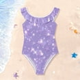 thumbnail image 3 of Girls Ruffled One Piece Swimsuit Summer Beach Vacation Swimwear Tank Swimsuit Lavender Glitter Stars Pattern, 3 of 8