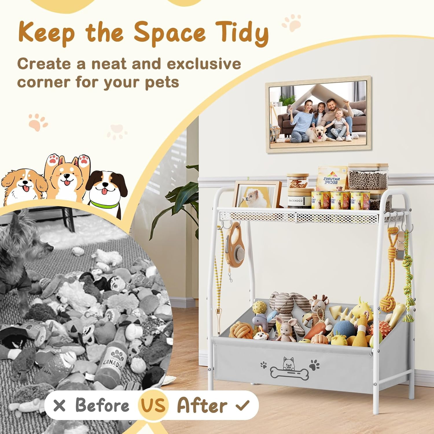 Large Dog Toy Basket (23.6"x11.2"x9.7"), Dogs Toy Bin with Storage Organizer, Trapezoid Toy Box for Dog Stuff Accessories, Pet Toy Storage Holder Chest for Cat Dogs Essential Supplies