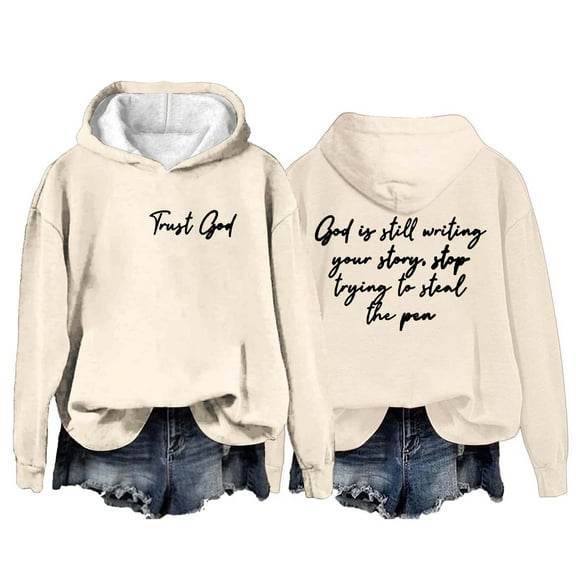 Baberdicy Essentials Hoodie Women's Trust God God Is Still Writing Your Story Print Casual Hooded Hoodies for Women Beige