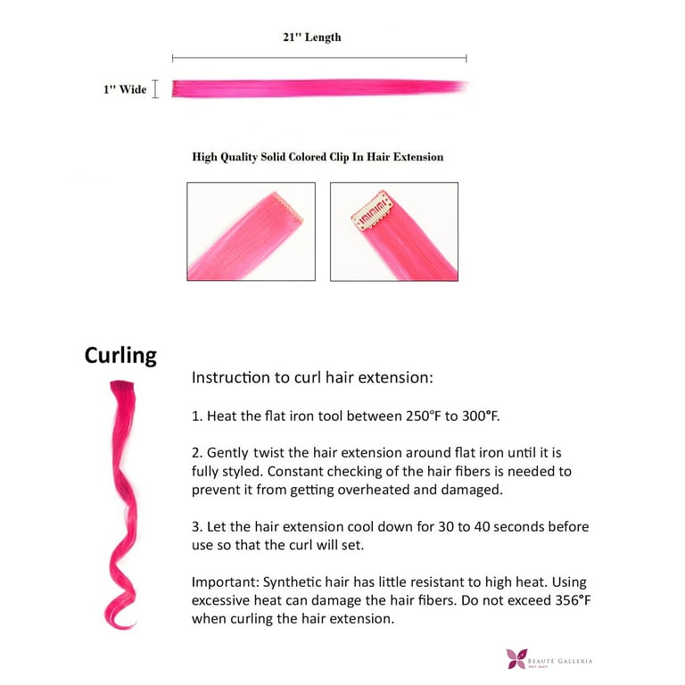 Beaute Galleria Single Color 21 inches Long Straight Party Highlights Clip In Synthetic Hair Extensions, Costume Cosplay, 11 Pack (Pink)