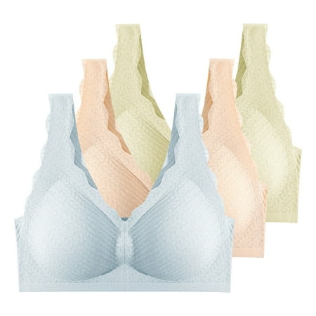 

Sksloeg Womens Bras Plus Size Deep Cup Ribbed Print Seamless Bra for Women Small To Plus Size Everyday Wear Exercise and Offers Back Support pack Of 3 Pink XXL