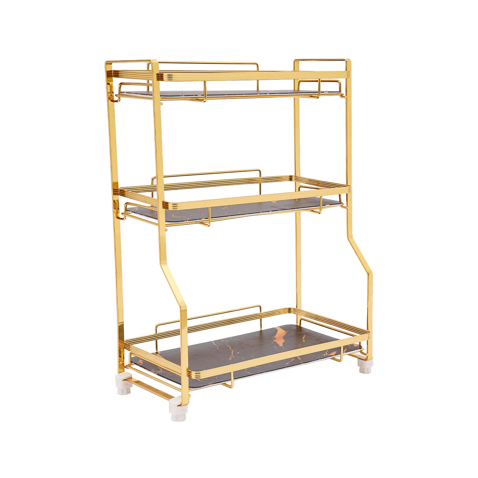 3 Tier Gold Countertop Organizer Bathroom Vanity Counter Box W/ Storage Basket