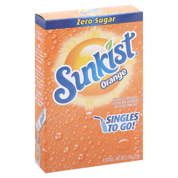 Sunkist Singles To Go Zero Sugar Orange Drink Mix, 6 count, 0.74 oz