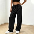thumbnail image 2 of Athletic Pants For Womens Liweisiy Drawstring Elastic High Waist Loose Solid Color Trousers Casual Breathable Gym Workout Pants Black 3XL, 2 of 9