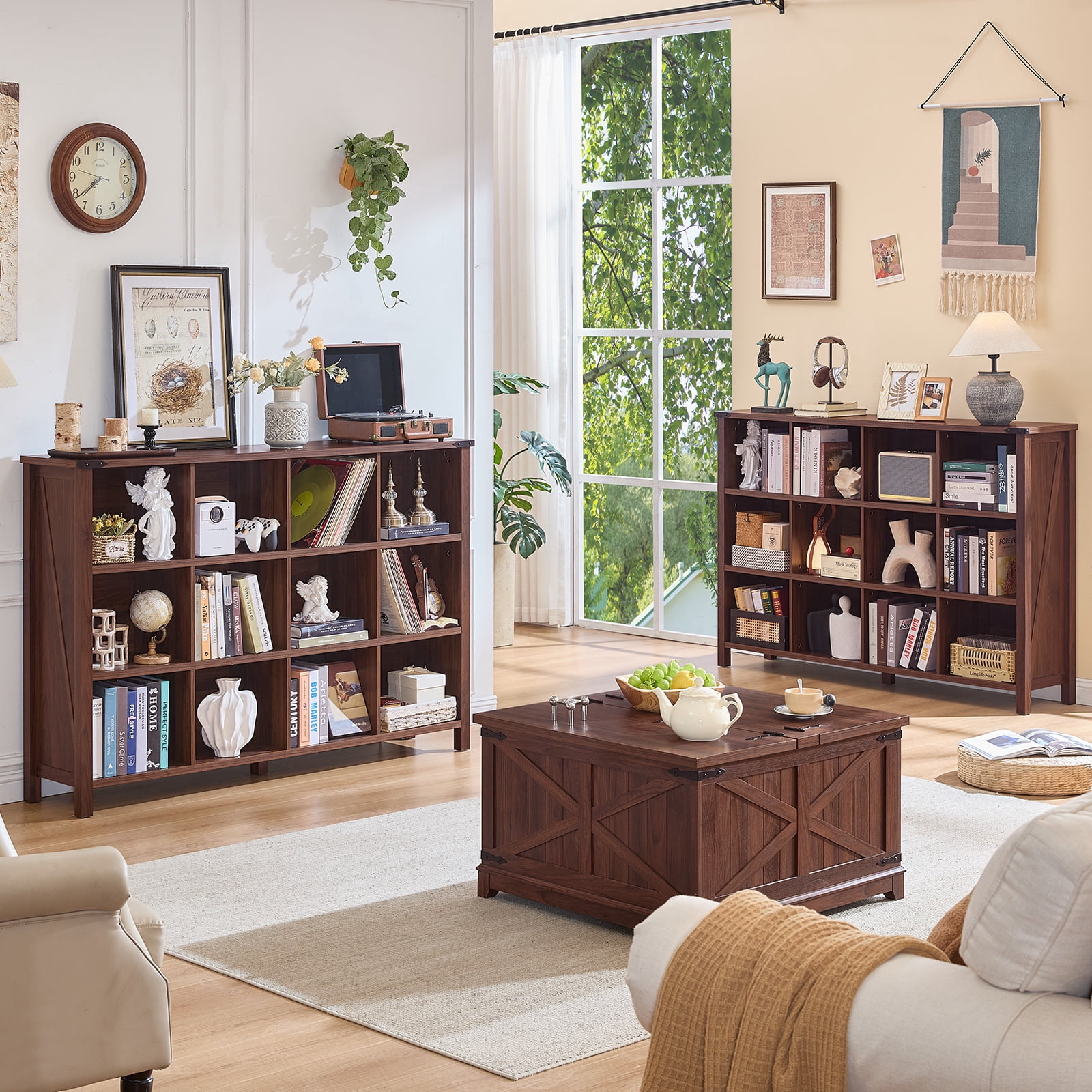Joaxswe 12-Cube Bookcase & Storage Organizer, Thick Edges Horizontal Bookshelf Multipurpose Display Shelves for Home Office, Brown