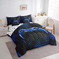thumbnail image 3 of Castle Fairy Boys Gradient Gamer 7-Piece Twin Bedding Sets,Black Blue Bedding Comforter Set,Honeycomb Stripes Breathable Sheet Sets,Super Cozy Room Decor, 3 of 8