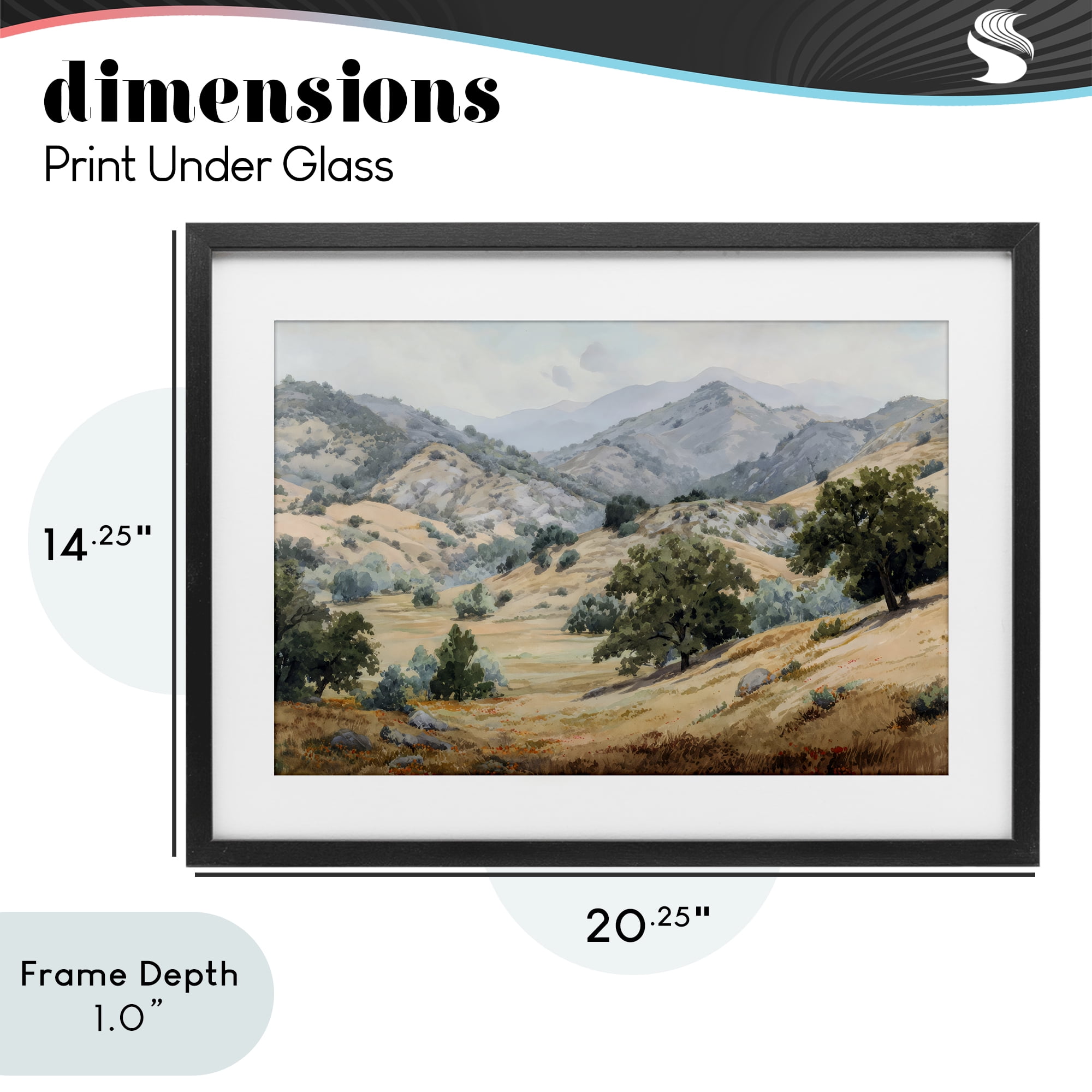 Stupell Industries Mountains and Trees Valley View Black Framed Print Under Glass, design by Petal Prints Design
