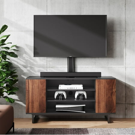 3-Tiers Floor Wood TV Stand Media Console with Mount Base for 32 to 70 inches Flat Screen Industrial Metal Leg TW310601MB