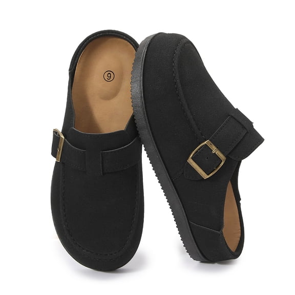 Pennysue Women Clogs Slip On Suede Mule Shoes Buckle Arch Support Comfortable Casual House Slippers Outdoor Work