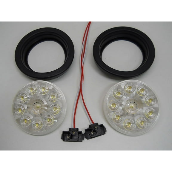 (2) 4" Round Clear White 20 LED Truck Trailer Reverse Back Up Utility Light Kits
