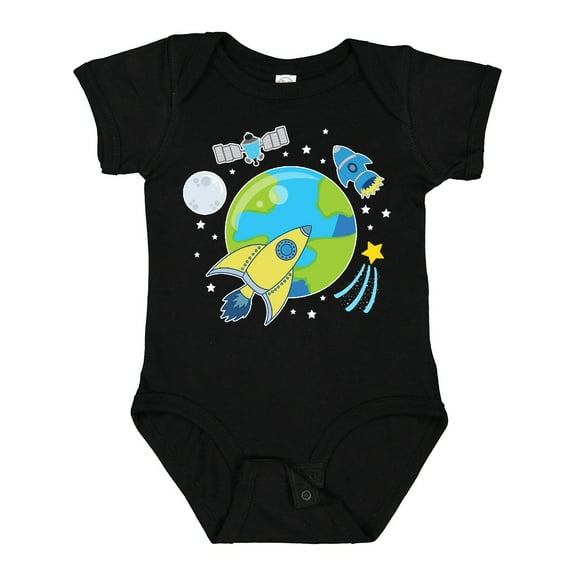 Inktastic Planet Earth with Rockets Satellite Shooting Star and the Moon Boys or Girls Baby Bodysuit
